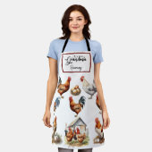 Kleurrijke kip en haan oma schort (Gedragen)