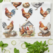 Kleurrijke kip en haan oma theedoek (Gevouwen)