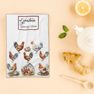 Kleurrijke kip en haan oma theedoek