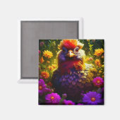 Kleurrijke kip in bloementuin magneet (Voorkant / Achterkant)
