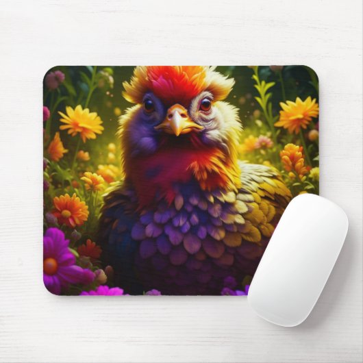 Kleurrijke Kip in Tuin Patch Muismat (Met muis)