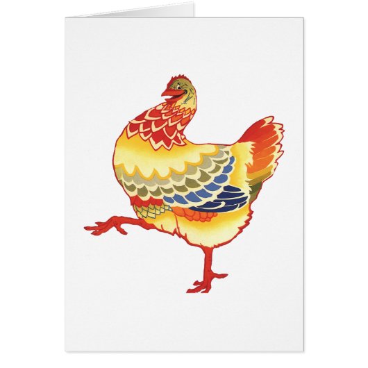 Kleurrijke kip uit de boerderij uit vroeger tijd (Voorkant)