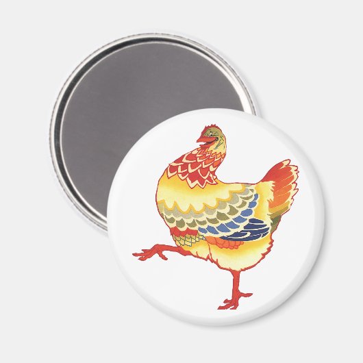 Kleurrijke kip uit de boerderij van vroeger magneet (Voorkant / Achterkant)