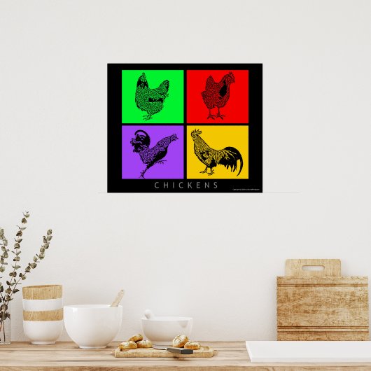 Kleurrijke kippen poster (Keuken)