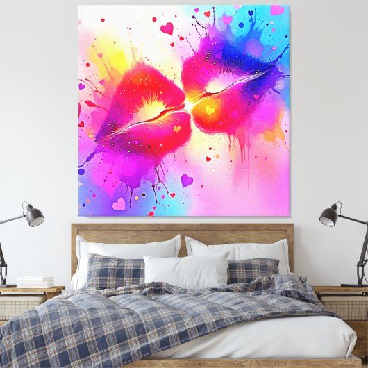 Kleurrijke Kiss Splash Design Canvas Afdruk (Insitu (Slaapkamer))