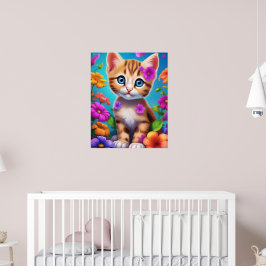 Kleurrijke Kitten en Bloemen Kindermuurposter Poster