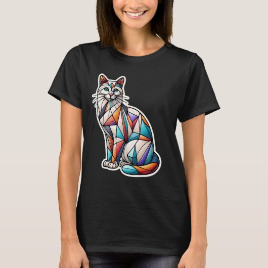 Kleurrijke Kitten Lover Schattigee Geometrie Mozaï T-shirt (Voorkant)