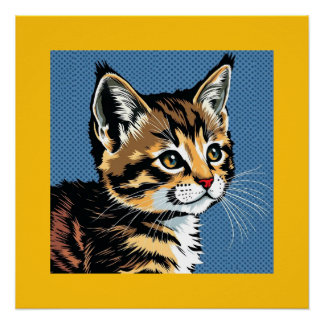 Kleurrijke kitten met blauw en geel perfect poster