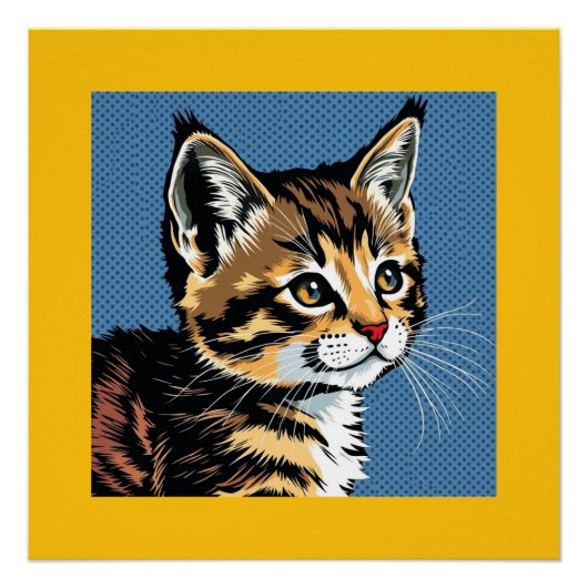 Kleurrijke kitten met blauw en geel perfect poster (Voorkant)