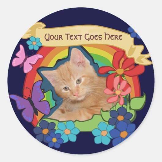 Kleurrijke Kitten met Scroll Sticker (Voorkant)