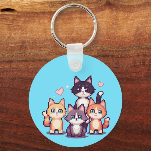 Kleurrijke Kittens Met Pixels  Sleutelhanger (Voorkant)