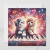 Kleurrijke Kittens Piano Christelijke Valentijn Feestdagenkaart (Voorkant)