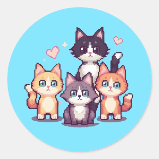 Kleurrijke Kitties Met Pixels Ronde Sticker (Voorkant)