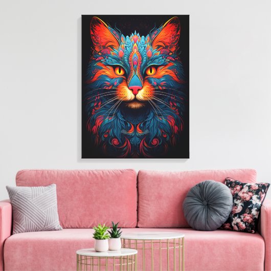 Kleurrijke kitty kat dier psychedelische fantasy k canvas afdruk (Insitu (Woonkamer))
