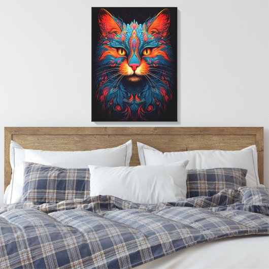 Kleurrijke kitty kat dier psychedelische fantasy k canvas afdruk (Insitu (Slaapkamer))