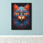 Kleurrijke kitty kat dier psychedelische fantasy k canvas afdruk (Insitu (Houten vloer))