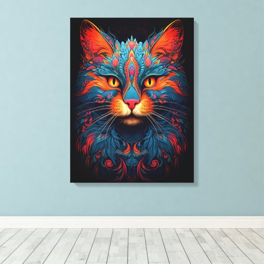Kleurrijke kitty kat dier psychedelische fantasy k canvas afdruk (Insitu (Houten vloer))