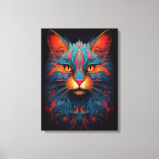 Kleurrijke kitty kat dier psychedelische fantasy k canvas afdruk (Voorkant)