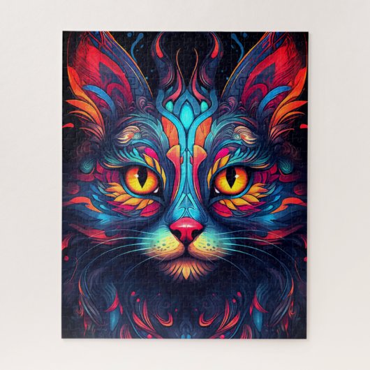 Kleurrijke kitty kat dier psychedelische fantasy k legpuzzel (Verticaal)