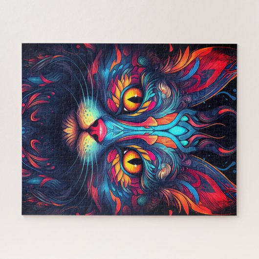 Kleurrijke kitty kat dier psychedelische fantasy k legpuzzel (Horizontaal)