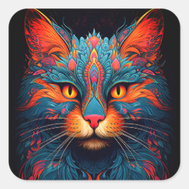 Kleurrijke kitty kat dier psychedelische fantasy k vierkante sticker