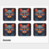 Kleurrijke kitty kat dier psychedelische fantasy k vierkante sticker (Vel)