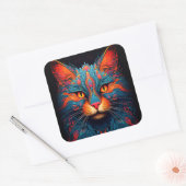Kleurrijke kitty kat dier psychedelische fantasy k vierkante sticker (Envelop)