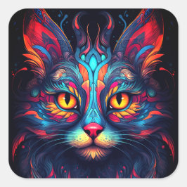 Kleurrijke kitty kat dier psychedelische fantasy k vierkante sticker