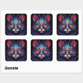 Kleurrijke kitty kat dier psychedelische fantasy k vierkante sticker (Vel)