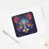 Kleurrijke kitty kat dier psychedelische fantasy k vierkante sticker (Envelop)