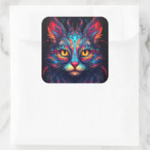 Kleurrijke kitty kat dier psychedelische fantasy k vierkante sticker (Tas)