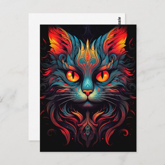 Kleurrijke kitty kat dier psychedelische tribal ku briefkaart (Voorkant / Achterkant)