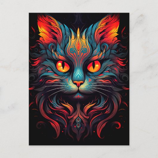 Kleurrijke kitty kat dier psychedelische tribal ku briefkaart (Voorkant)