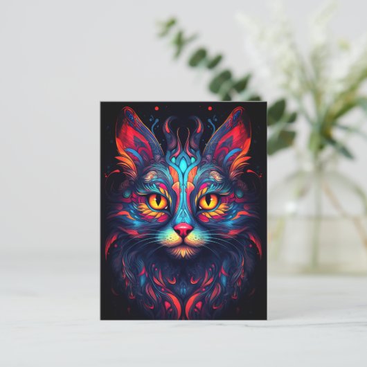 Kleurrijke kitty kat dier psychedelische tribal ku briefkaart (Staand voorkant)