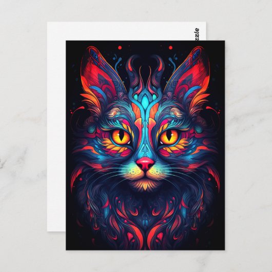 Kleurrijke kitty kat dier psychedelische tribal ku briefkaart (Voorkant / Achterkant)