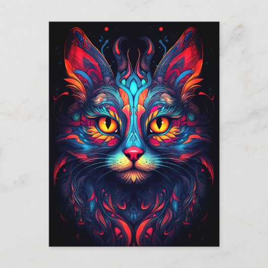 Kleurrijke kitty kat dier psychedelische tribal ku briefkaart (Voorkant)