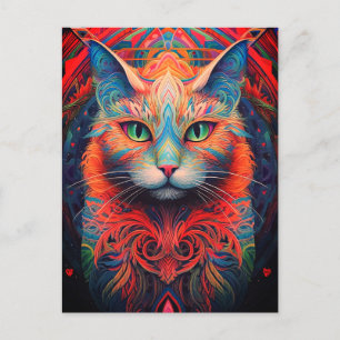 Kleurrijke kitty kat dier psychedelische tribal ku briefkaart