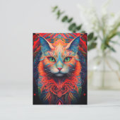 Kleurrijke kitty kat dier psychedelische tribal ku briefkaart (Staand voorkant)