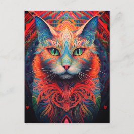 Kleurrijke kitty kat dier psychedelische tribal ku briefkaart