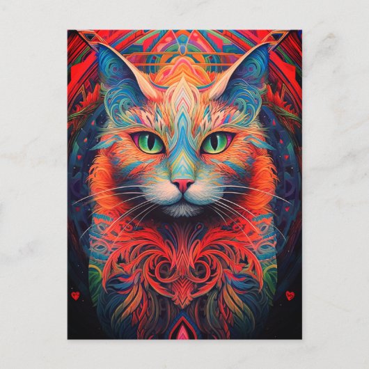 Kleurrijke kitty kat dier psychedelische tribal ku briefkaart (Voorkant)