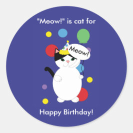 Kleurrijke kitty kat grappig miauw verjaardag pers ronde sticker