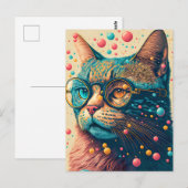 Kleurrijke Kitty Kat Illustratie Briefkaart (Voorkant / Achterkant)