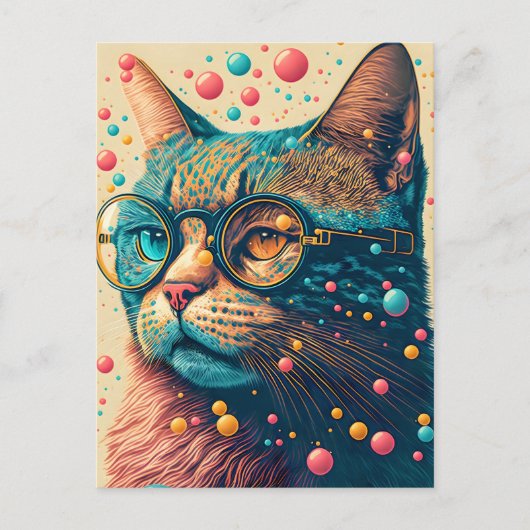 Kleurrijke Kitty Kat Illustratie Briefkaart (Voorkant)