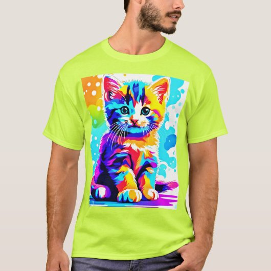 Kleurrijke Kitty Splash T-shirt (Voorkant)