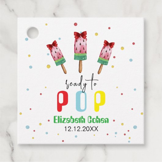 Kleurrijke klaar om Pop Ice Cream Baby shower Bedankjes Labels (Voorkant)