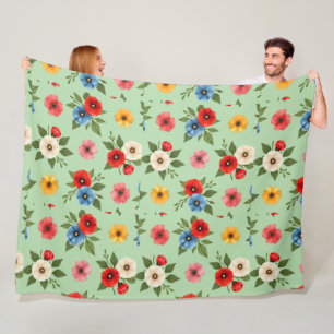 Kleurrijke klaproos bloem bloempatroon fleece deken