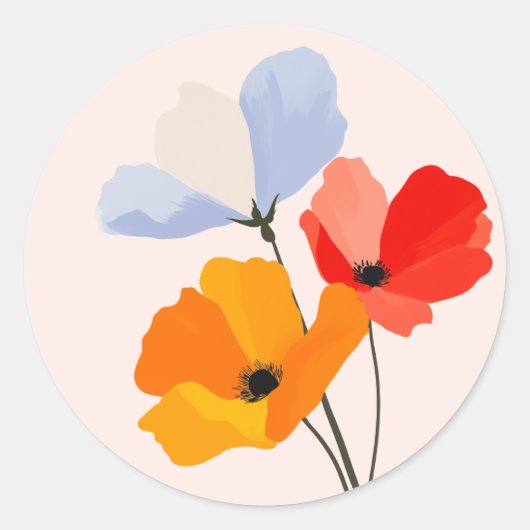 Kleurrijke Klaproos Bloem Ronde Sticker (Voorkant)