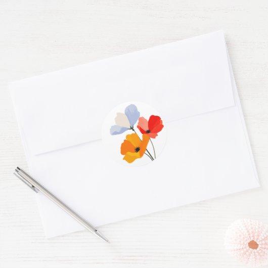 Kleurrijke Klaproos Bloem Ronde Sticker (Envelop)