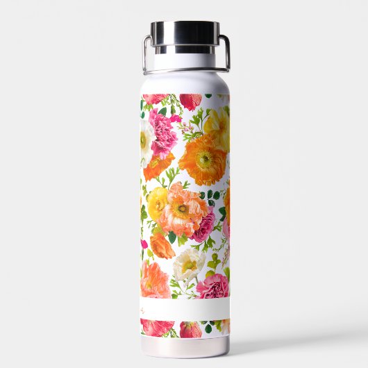 Kleurrijke Klaprozen Bloemstuk Persoonlijk Waterfles (Achterkant)