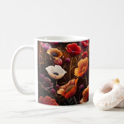 Kleurrijke klaprozen koffiemok (Met donut)